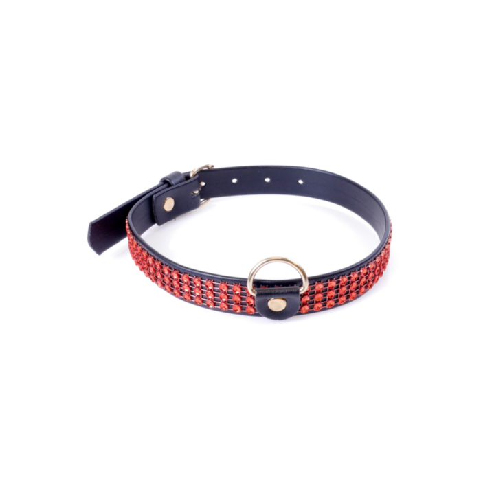 Fetish Collar with crystals 2 cm Red Line