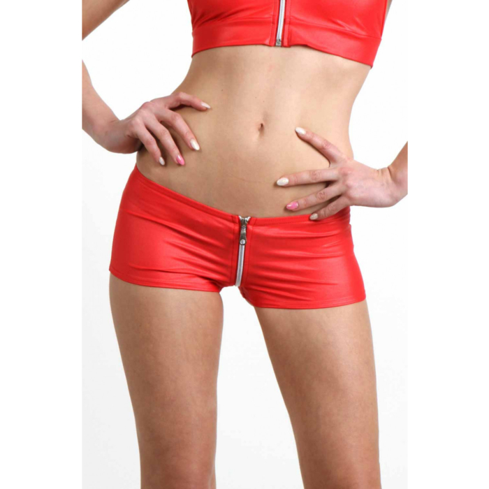 Low waist trunk short, zip front Red