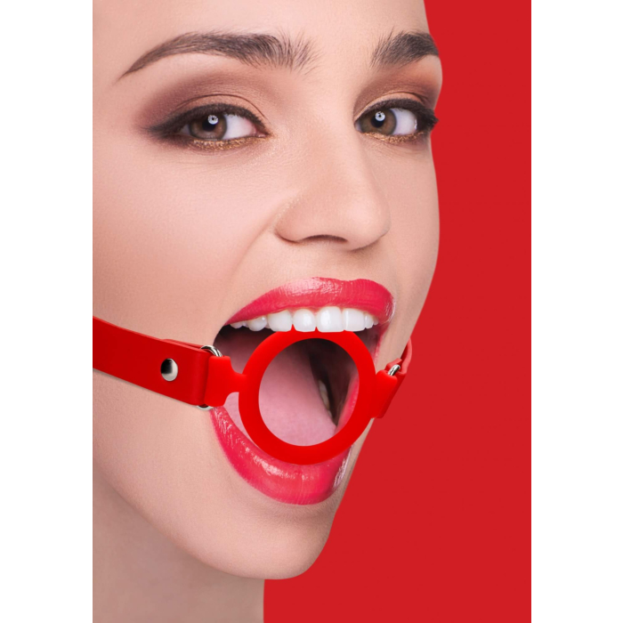Ouch! Silicone Ring Gag - With Leather Straps - Red Ouch! Silicone Ring Gag - With Leather Straps - Red