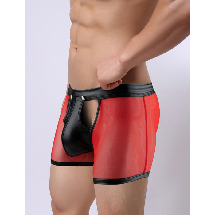 Red Sexy Mesh Openable Crotch Imitation Leather Men's Boxer Underwear
Red Sexy Mesh Openable Crotch Imitation Leather Men's Boxer Underwear