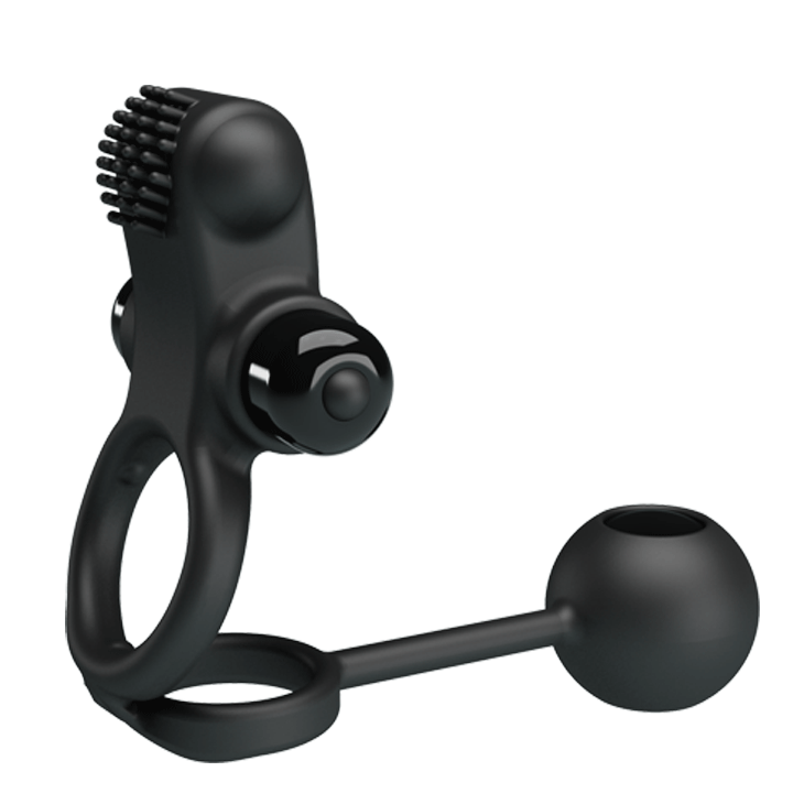 Pretty Love Black Silicone Cock Ring with Anal Plug